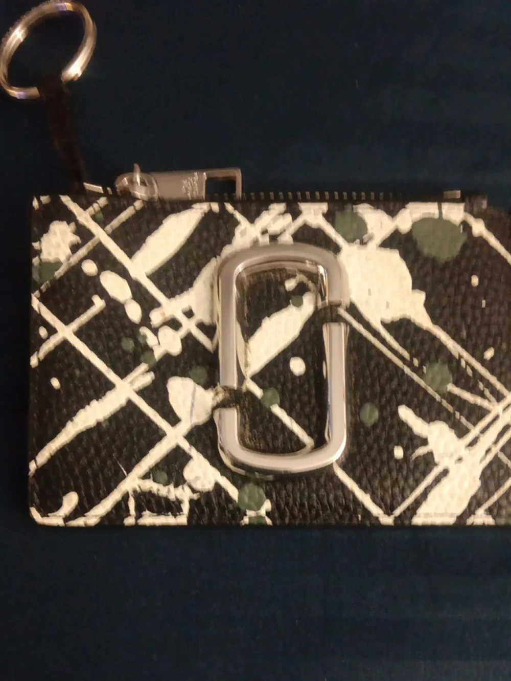 Marc Jacobs Black White Green Splash Leather Key Pouch